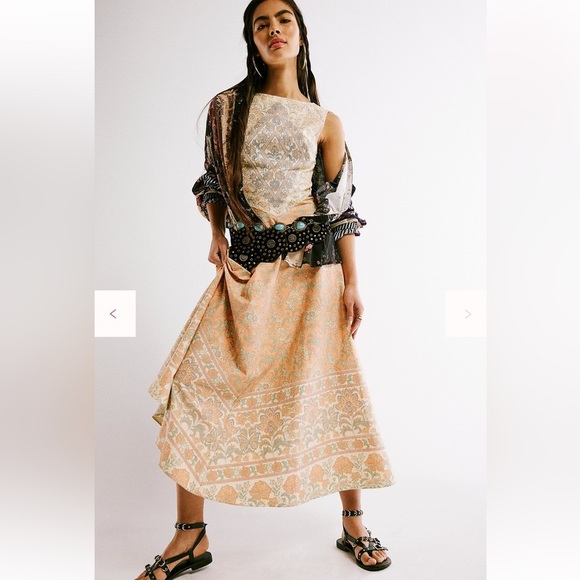 NEW Free People Malena Sleeveless Paisley Orange Cream Maxi Dress M - Picture 5 of 7